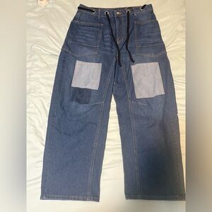 Women’s Blue Denim Barrel Jeans with Patchwork